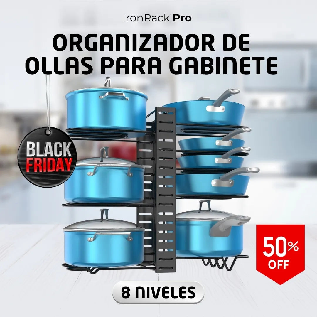 IronRack Pro — Organizador Ajustable de Ollas para Gabinete (8 Niveles)