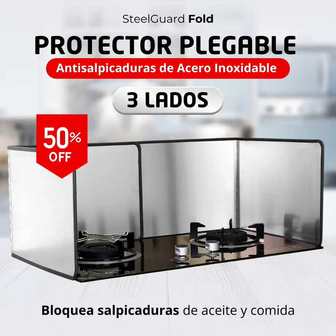 SteelGuard Fold — Protector Plegable Antisalpicaduras de Acero Inoxidable 3 Lados