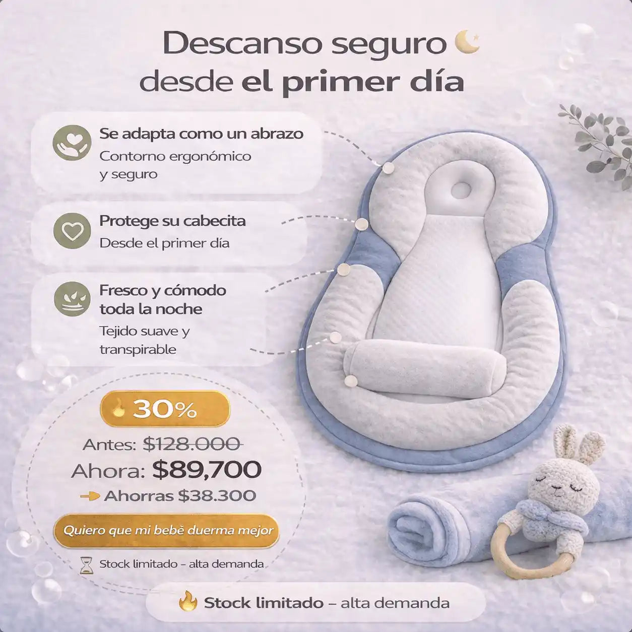 almohada  ergonomica bebe