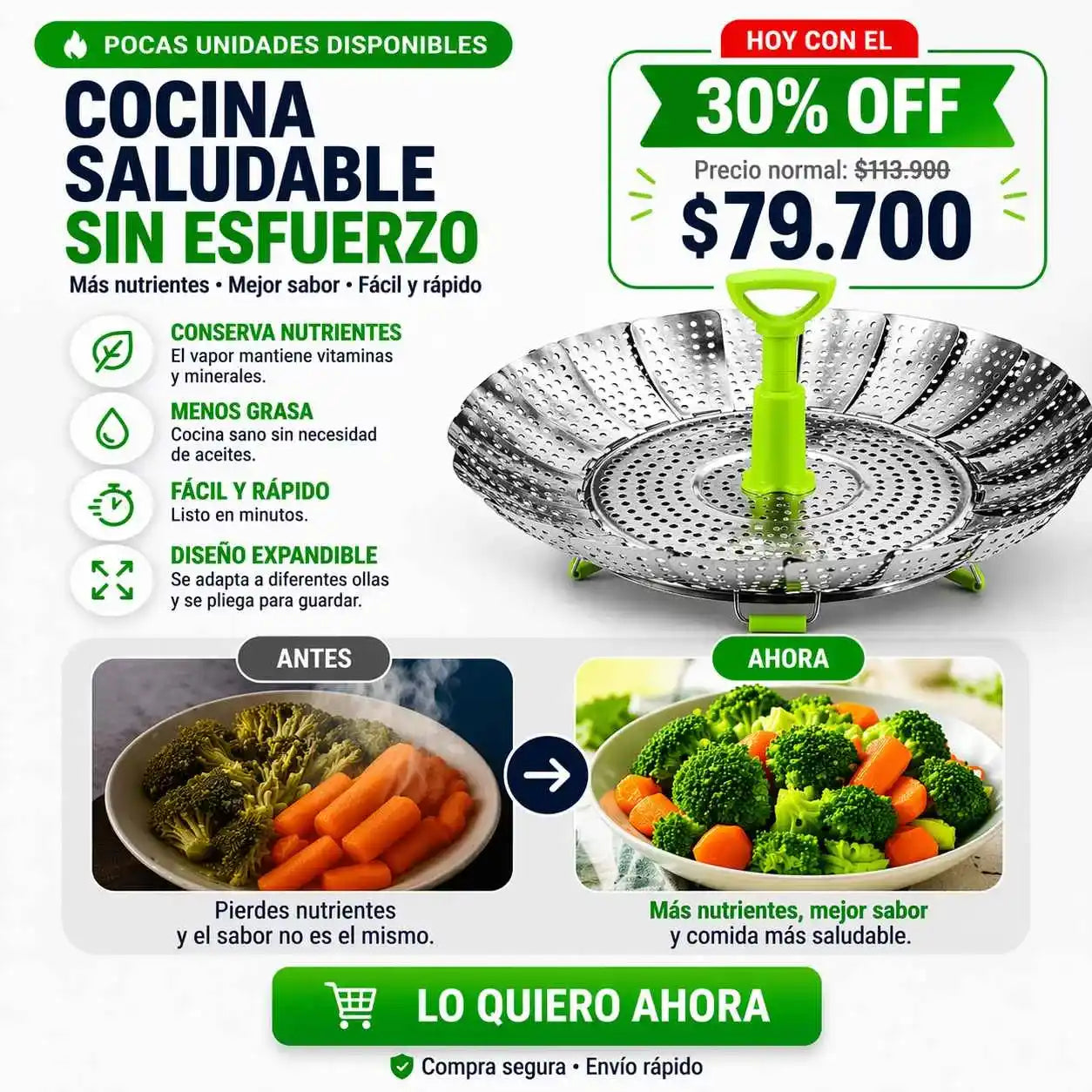 Cesta De Vapor Expandible De Acero