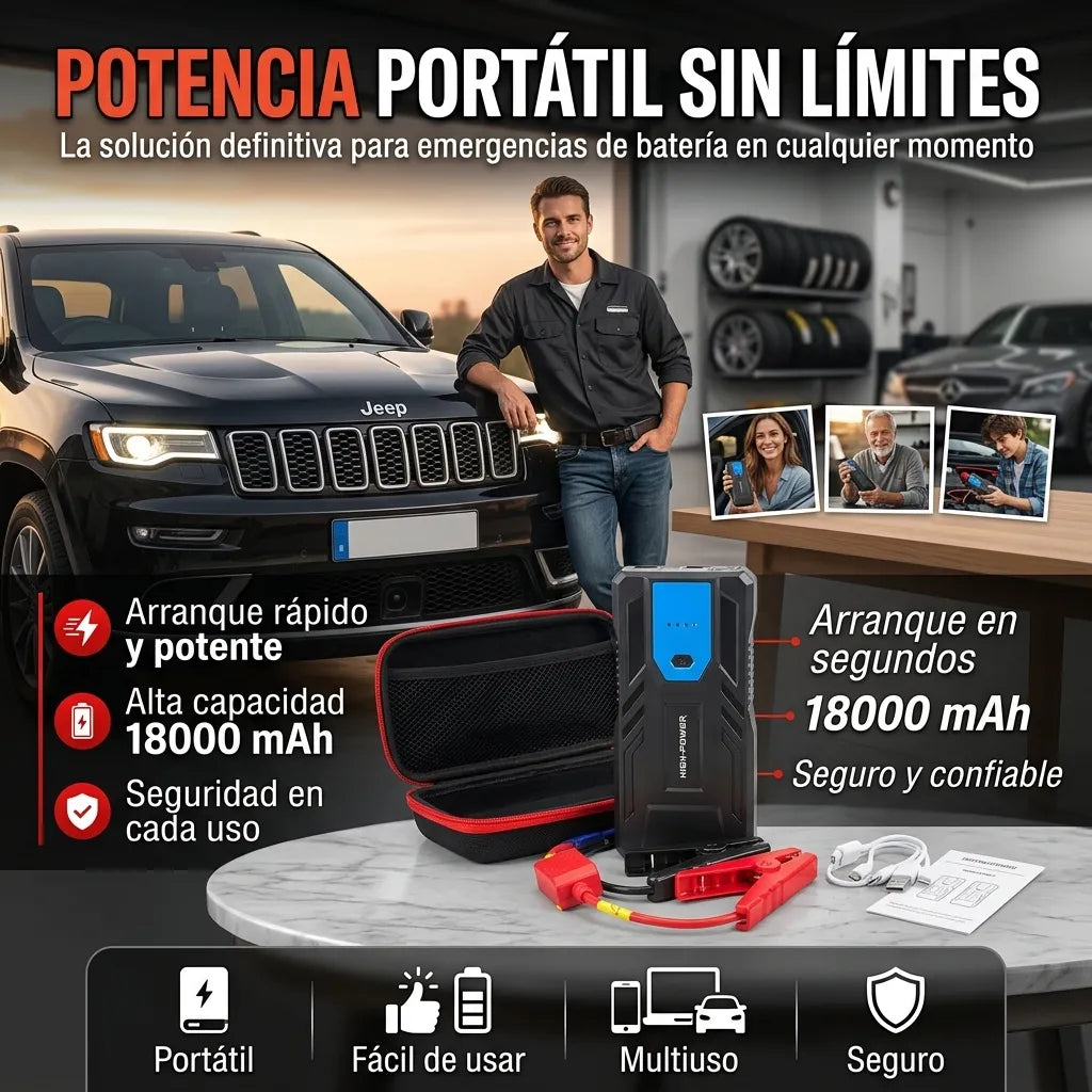 Iniciador de Batería Portátil 18000 mAh con Estuche